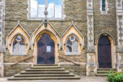 The west facade and entrance