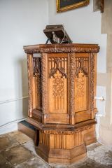 The finely carved 19th century pulpit