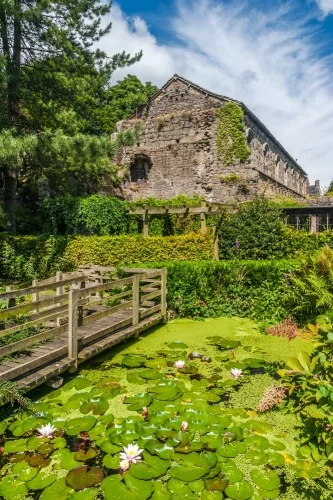 A lily pond and the lay brothers' dorter