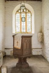 The Jacobean pulpit under the tower