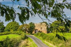 The castle gatehouse from Whorlton Lane