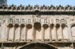 Ornate statue niches over the porch