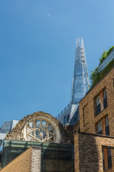 The rose window overlooked by The Shard