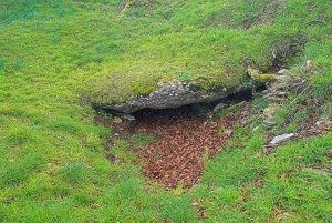 A collapsed side chamber. There are at least three such chambers branching out from the central passage.