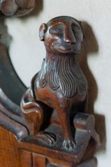 Medieval bench end figure of a lion