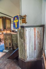 The 16th century pulpit, made with linenfold panelling