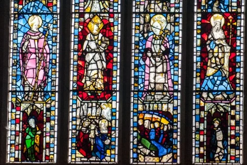 14th-century stained glass in the west window