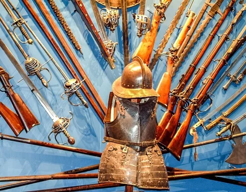 A display of historical weapons