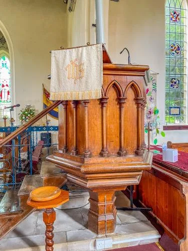 The beautifully crafted 19th-century pulpit