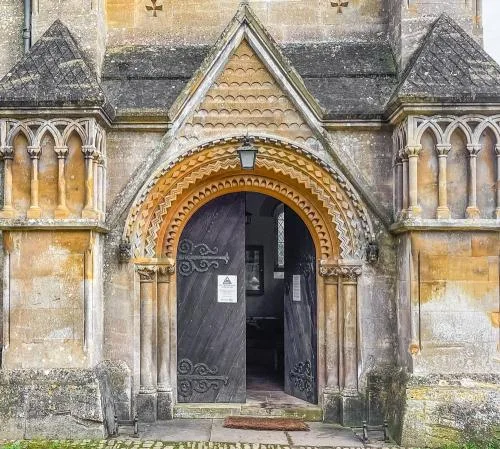 The Neo-Norman church entrance