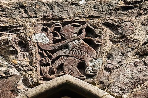 Gryphon carving, west wall