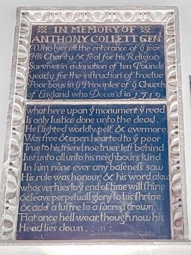 Anthony Collett memorial (d. 1719)
