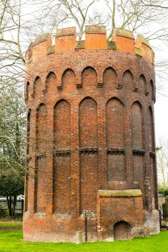 The unusual brick 'hawk muse' tower