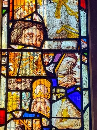 Medieval glass fragments, south-west nave window