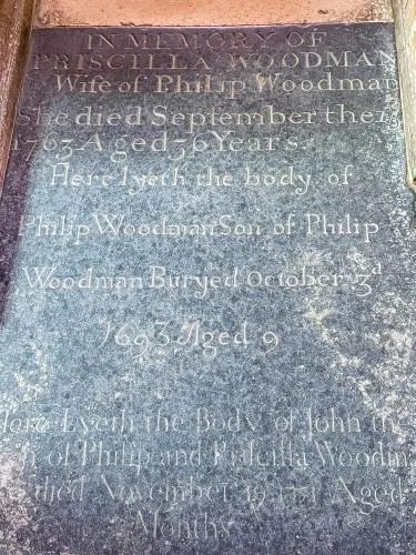 Priscilla Woodman grave slab, 1763