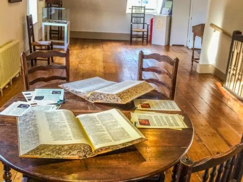 The garret, with dictionaries on display