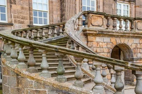 The curving entrance staircase