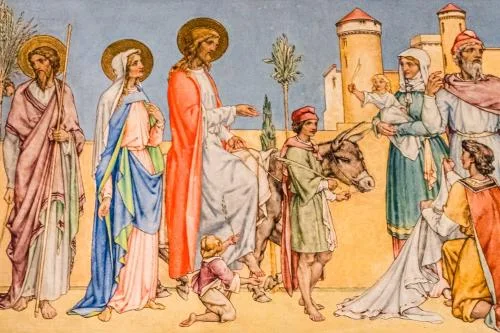 Palm Sunday procession mural, north aisle wall