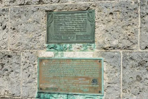 US Army plaque (top) and Mayflower Descendants plaque (bottom)