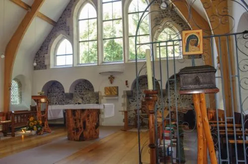 The chapel interior and St Mildred's reliquary