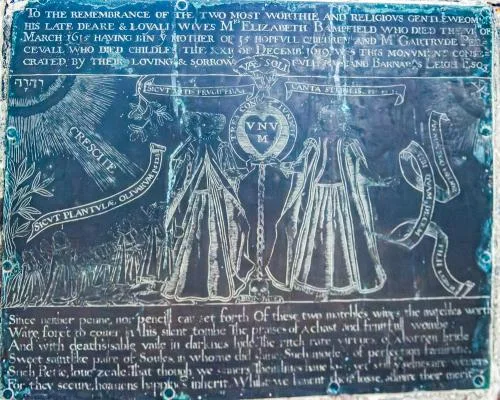 Elizabeth and Gertrude Leigh brass, 1619