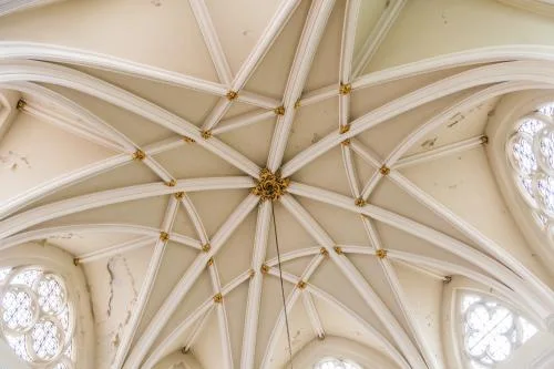 The ornately vaulted ceiling