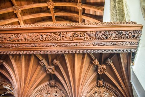 Carving detail on the 16th-century screen