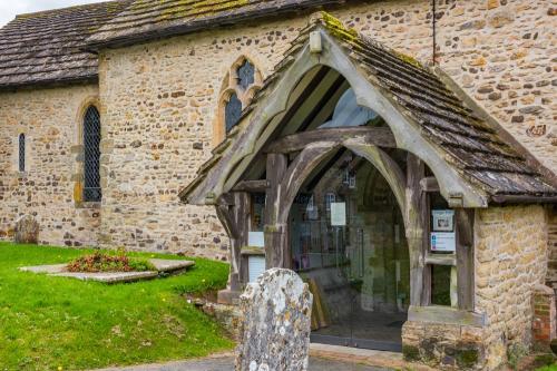 The 12th-century timber-framed porch
