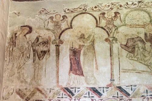 The Annunciation (left), the Visitation (centre) and the Nativity (right)