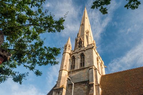 The church's striking spire