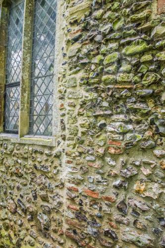 Reused Roman bricks in the exterior wall