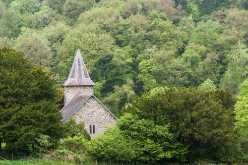 Cafnllys church from the base of the castle hill