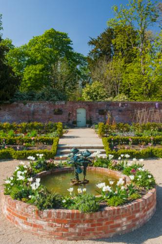 The formal gardens and pool