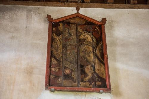 Royal coat of arms, painted on boards