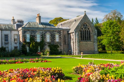 The gardens and chapel (right)