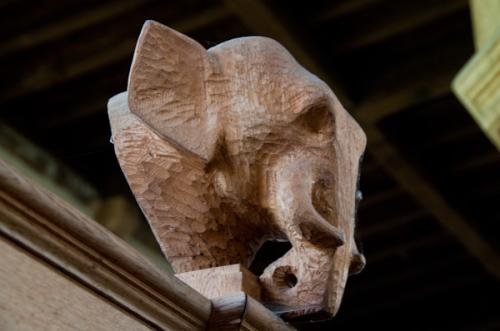 A peculiar elephant's head carving