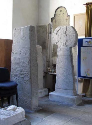 Celtic stones inside St Illtud's church (c) John Salmon