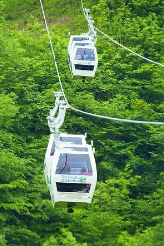 Taking the cable car ride to the top