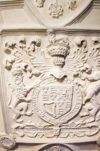Plasterwork royal coat of arms in the Hall