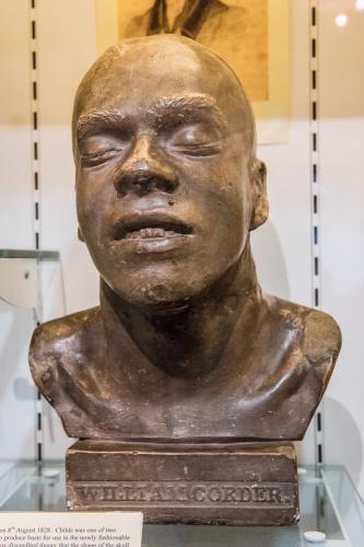 Bust of William Corder's head in the Red Barn Murder display