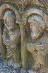 Figures of saints on the lavabo base