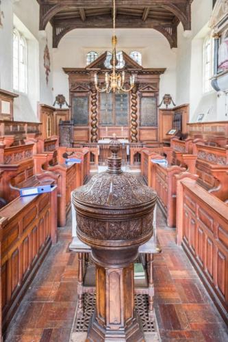Looking down the central chapel aisle
