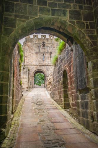 Through the barbican to the 12th century gatehouse
