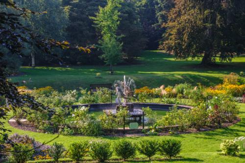 Garden fountain behind the house