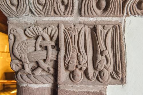 Upside down St Peter, south capital, chancel arch