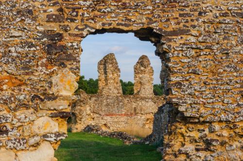 View through a ruined doorway arch