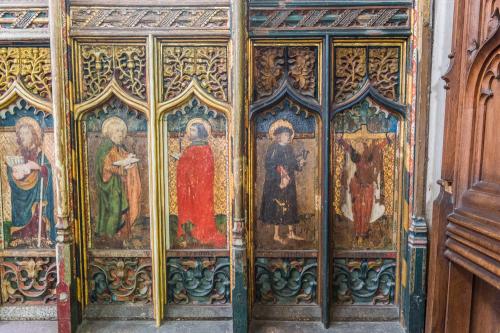 One of the wonderful painted screens in Worstead church