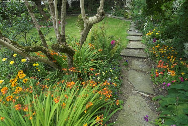 Victorian flower garden in the grounds of the Kirbuster Museum. Photo of the Orkney Islands, Scotland.