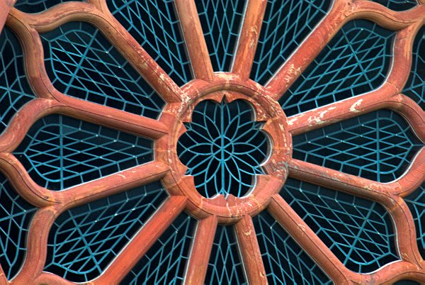 Traceried tower window of St Magnus Cathedral. Photo taken at Kirkwall, Orkney Islands, Scotland.