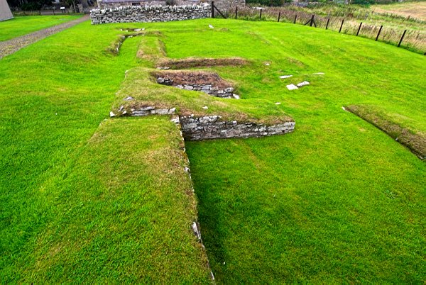 The old ruined hall at Earl's Bu. Next to it is the Orphir Round Church and the Orkneyinga Saga Centre.  Photo taken at Orphir, Orkney Islands, Scotland.